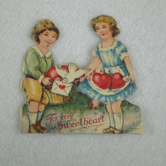 Vintage Valentine Die Cut Stand Up Boy Girl Heart Dove 1920-30s Germany UNSIGNED - Picture 4 of 12